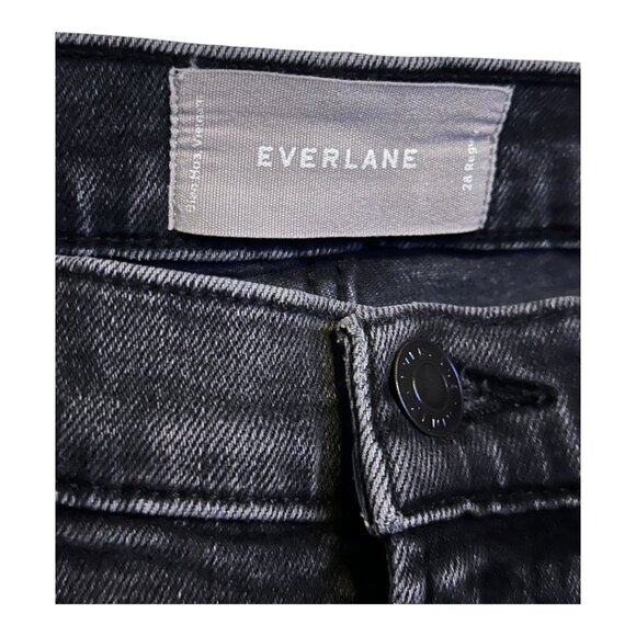 Everlane High Rise Kick Crop Skinny Frayed Hem Jeans in Washed Black - Picture 5 of 5